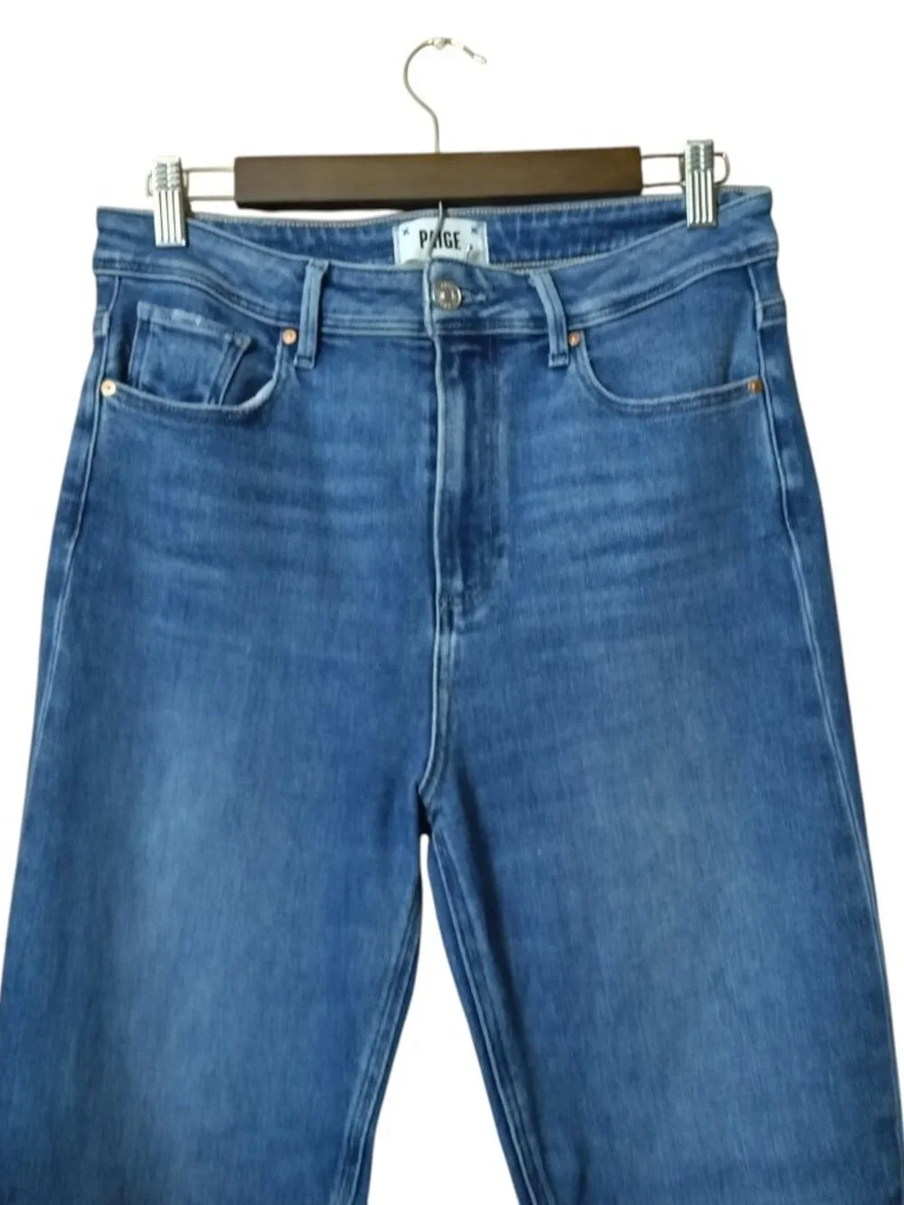 PAIGE Sarah Slim Crop Skysong Wash Size 29 Destroyed Hem Casual Denim Jeans